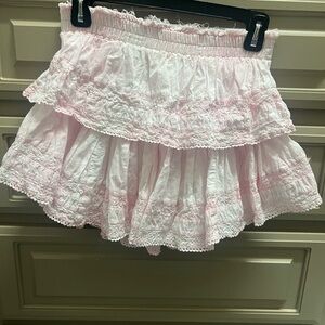 LoveShackFancy Light Pink tie dyed Ruffled Mini Skirt